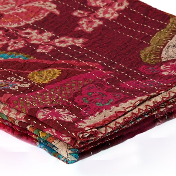 Taj Hotel Home Decor Kantha Cotton Throw | 1-Piece | Multicolor | 50"x70" - Picture 3 of 3